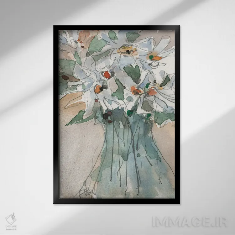 تابلو مدرن دید گل داوودی I اثر ساموئل دیکسون - نمای قابدار مشکی