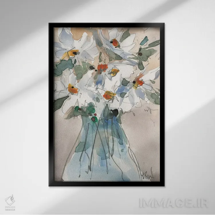 تابلو مدرن دید گل داوودی II اثر ساموئل دیکسون - نمای قابدار مشکی