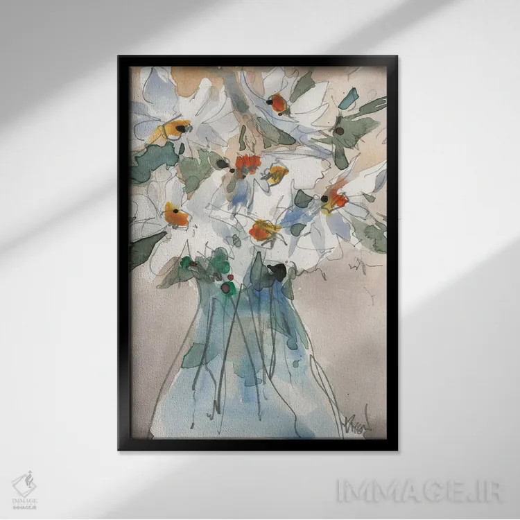 تابلو مدرن دید گل داوودی II اثر ساموئل دیکسون - نمای قابدار مشکی