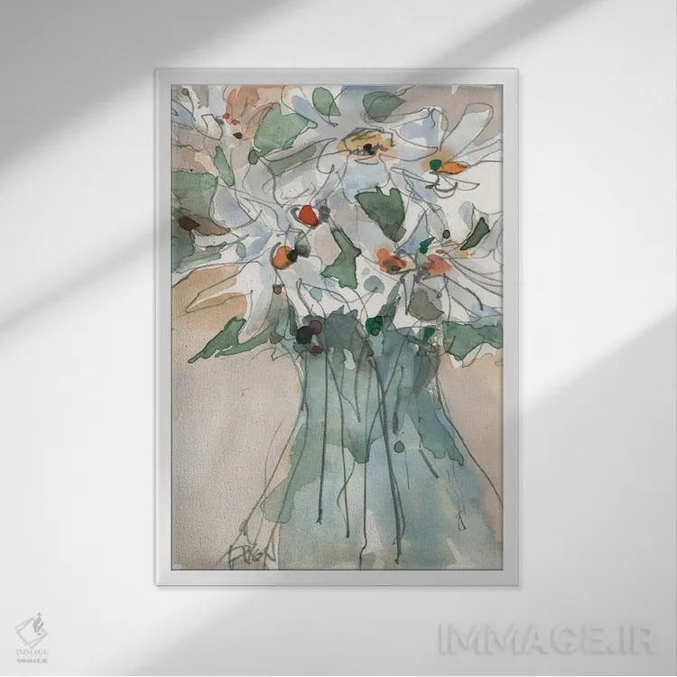 تابلو مدرن دید گل داوودی I اثر ساموئل دیکسون - نمای قابدار سفید