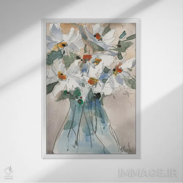 تابلو مدرن دید گل داوودی II اثر ساموئل دیکسون - نمای قابدار سفید