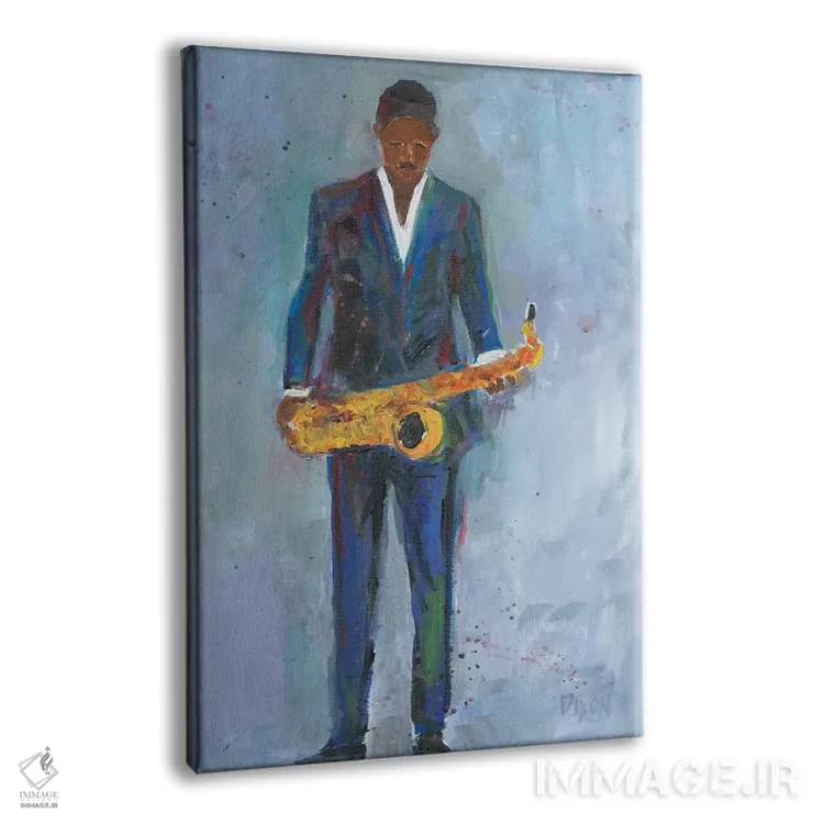 تابلو دکوراتیو ساکسیفون در لباس آبی اثر ساموئل دیکسون - نمای پرسپکتیو محصول