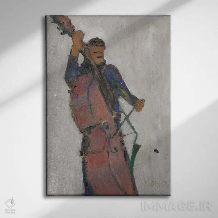تابلو دکوراتیو مرد پشت کنترباس اثر ساموئل دیکسون - نمای روبهرو روی دیوار