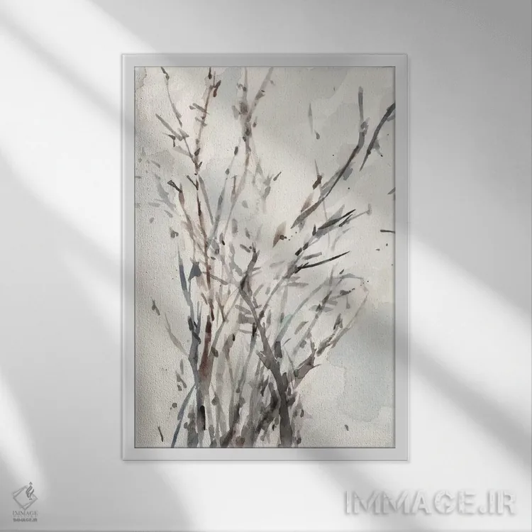 تابلو دکوراتیو شاخه ها با آبرنگ I اثر ساموئل دیکسون - نمای قابدار سفید