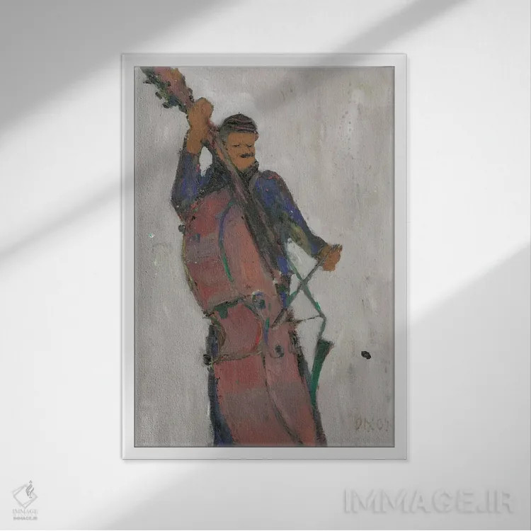 تابلو دکوراتیو مرد پشت کنترباس اثر ساموئل دیکسون - نمای قابدار سفید