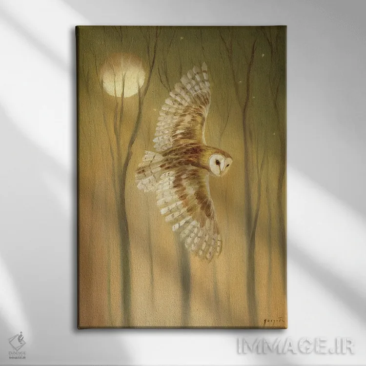 تابلو دکوراتیو جغد شب اثر دیوید جواکین - نمای روبهرو روی دیوار