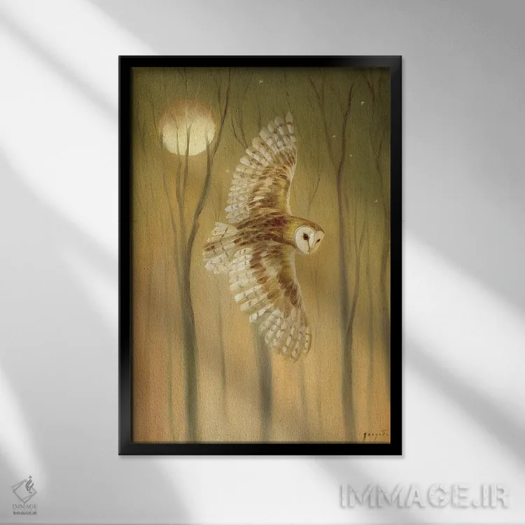 تابلو دکوراتیو جغد شب اثر دیوید جواکین - نمای قابدار مشکی