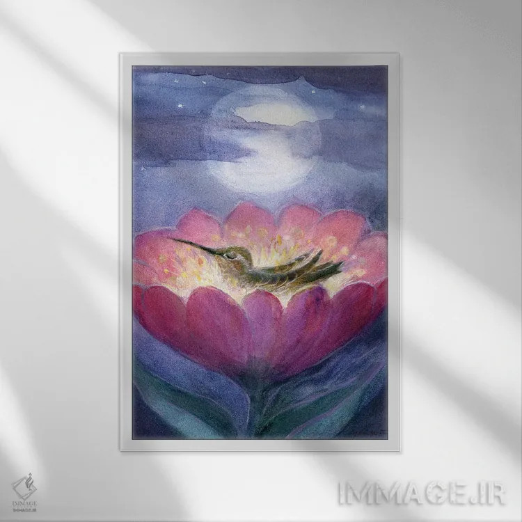 تابلو دکوراتیو شکوفه ی شبانه اثر دیوید جواکین - نمای قابدار سفید