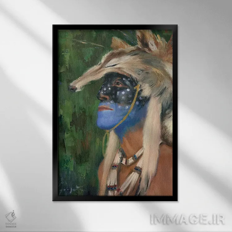 تابلو دکوراتیو کایوت آبی میکا اثر دیوید جواکین - نمای قابدار مشکی