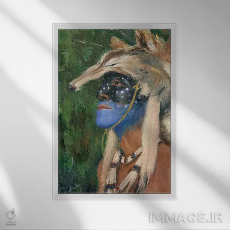 تابلو دکوراتیو کایوت آبی میکا اثر دیوید جواکین - نمای قابدار سفید