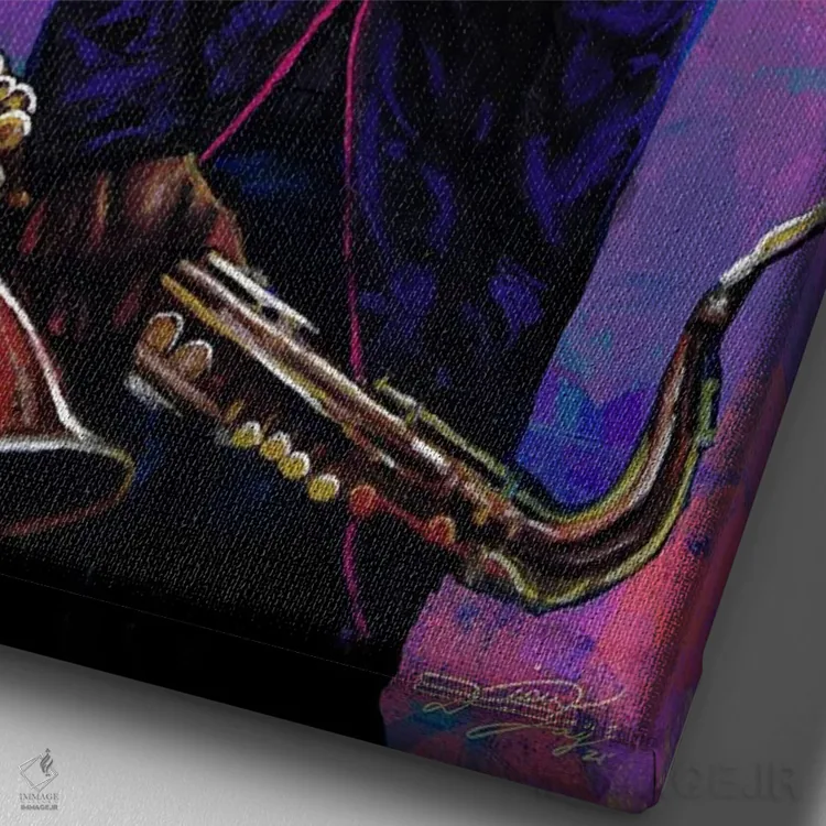 تابلو دکوراتیو پیرمرد نوازنده ساکسفون اثر دیان جی - نمای نزدیک بافت بوم