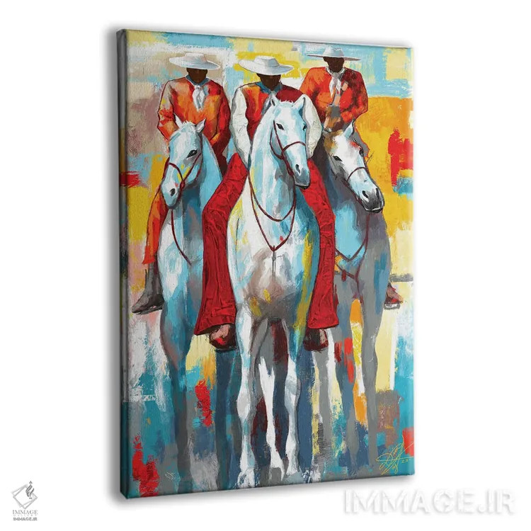 تابلو دکوراتیو سه سوارکار اثر دیان جی - نمای پرسپکتیو محصول