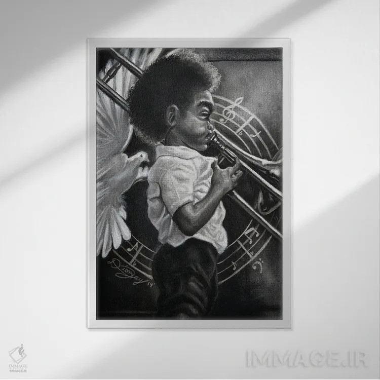 تابلو دکوراتیو پسر کوچولوی غمگین اثر دیان جی - نمای قابدار سفید