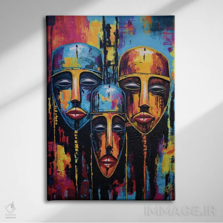 تابلو دکوراتیو سه گانه چهره ها اثر دیان جی - نمای روبهرو روی دیوار