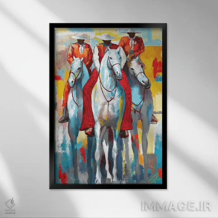 تابلو دکوراتیو سه سوارکار اثر دیان جی - نمای قابدار مشکی