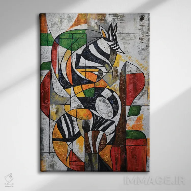 تابلو انتزاعی گورخرانه اثر دیان جی - نمای روبهرو روی دیوار