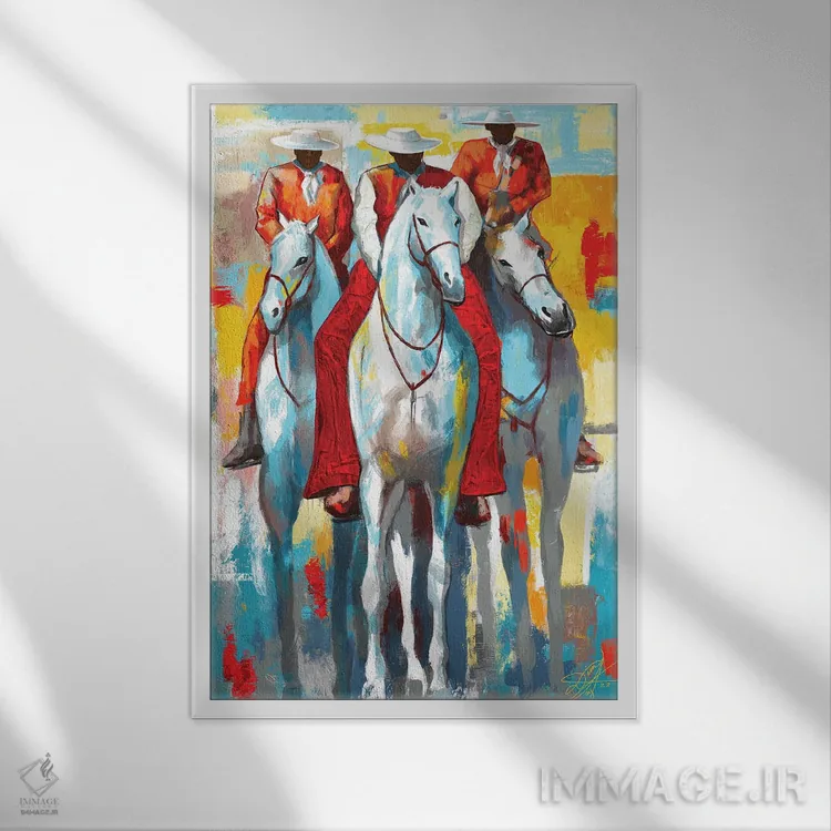 تابلو دکوراتیو سه سوارکار اثر دیان جی - نمای قابدار سفید