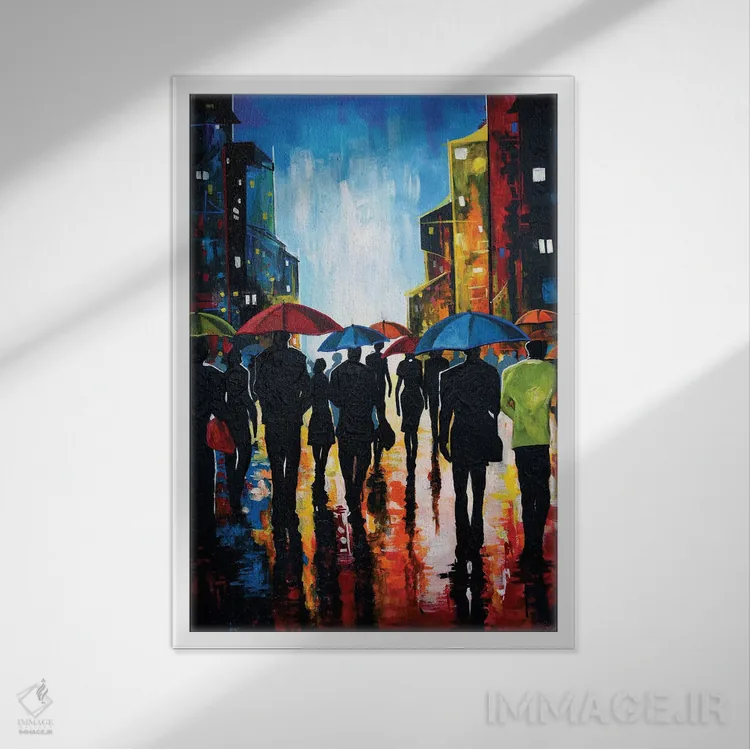 تابلو دکوراتیو شب بارانی در شهر اثر دیان جی - نمای قابدار سفید