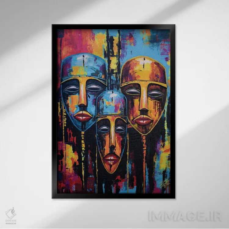 تابلو دکوراتیو سه گانه چهره ها اثر دیان جی - نمای قابدار مشکی