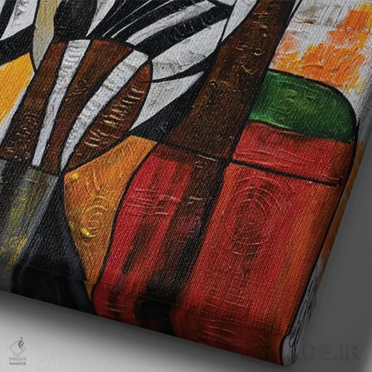 تابلو انتزاعی گورخرانه اثر دیان جی - نمای نزدیک بافت بوم