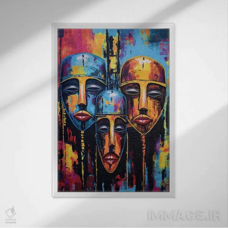 تابلو دکوراتیو سه گانه چهره ها اثر دیان جی - نمای قابدار سفید