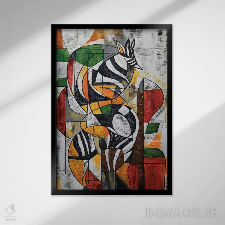 تابلو انتزاعی گورخرانه اثر دیان جی - نمای قابدار مشکی