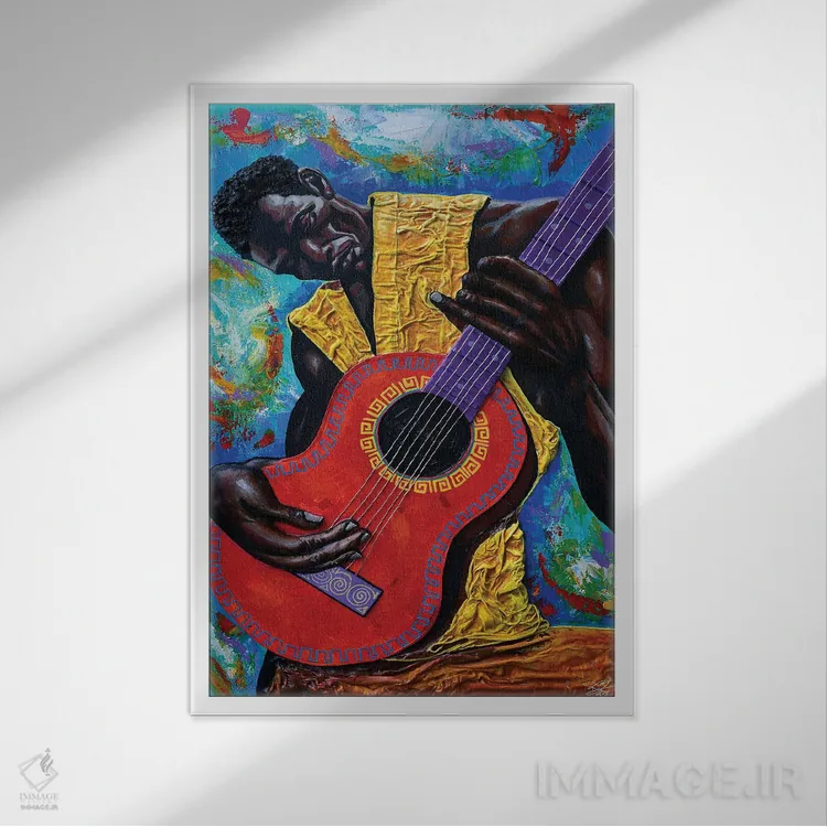 تابلو دکوراتیو ریتم های گیتار اثر دیان جی - نمای قابدار سفید