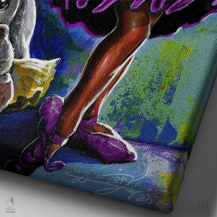 تابلو دکوراتیو رقصنده باله در حال تمرین اثر دیان جی - نمای نزدیک بافت بوم