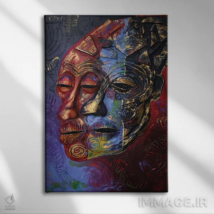 تابلو دکوراتیو ترکیب چهره ها اثر دیان جی - نمای روبهرو روی دیوار