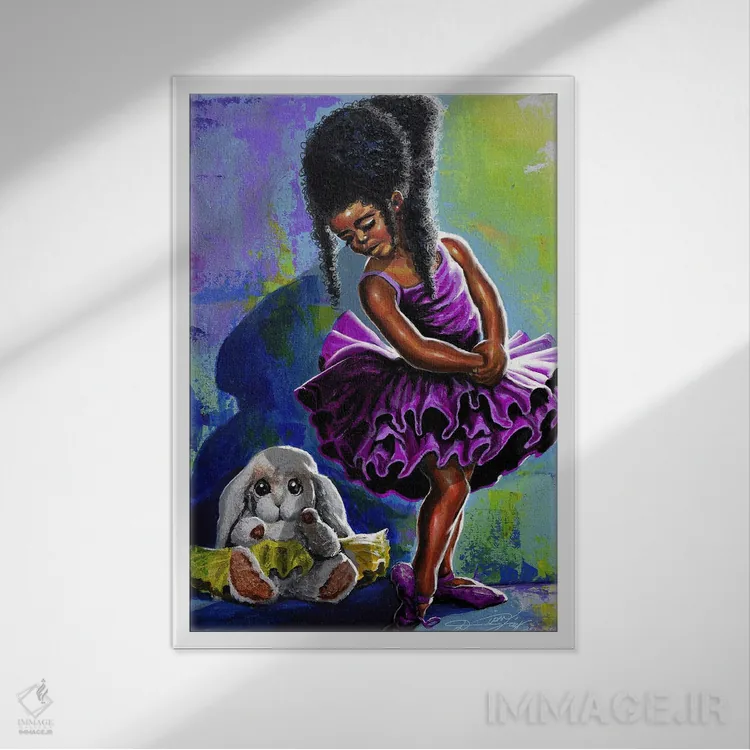 تابلو دکوراتیو رقصنده باله در حال تمرین اثر دیان جی - نمای قابدار سفید