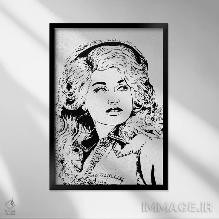 تابلو مدرن دالی پارتن اثر دراپ کیک آرت - نمای قابدار مشکی