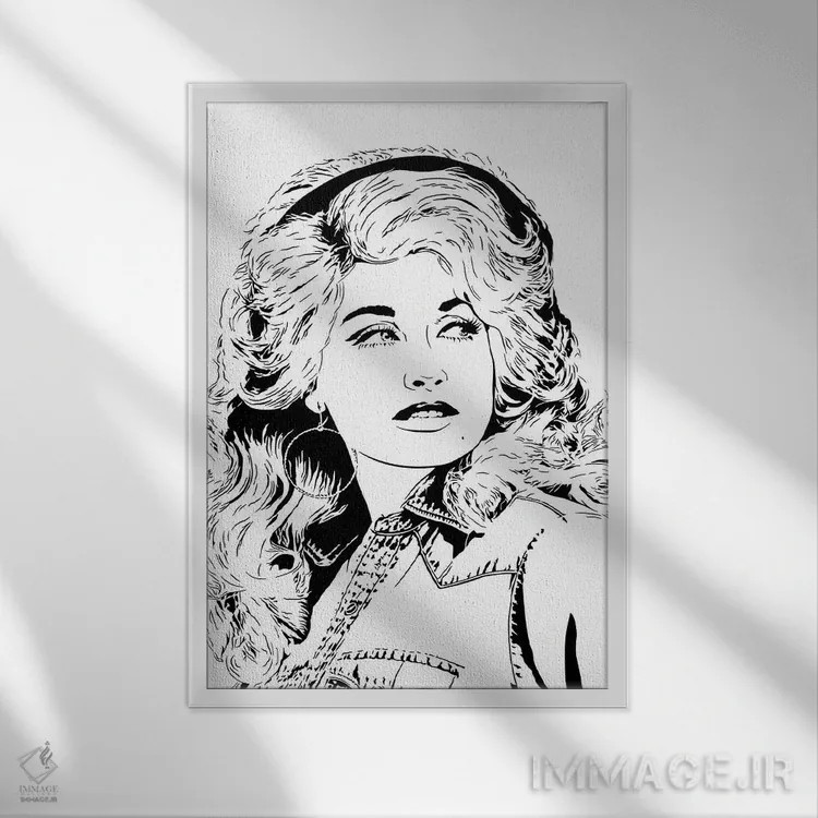 تابلو مدرن دالی پارتن اثر دراپ کیک آرت - نمای قابدار سفید