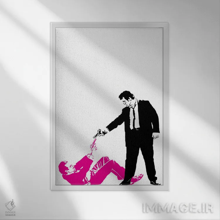 تابلو مدرن سگ های انباری اثر دراپ کیک آرت - نمای قابدار سفید