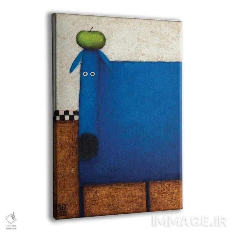 تابلو دکوراتیو سگ آبی با سیب اثر دنیل پاتریک کس لر - نمای پرسپکتیو محصول
