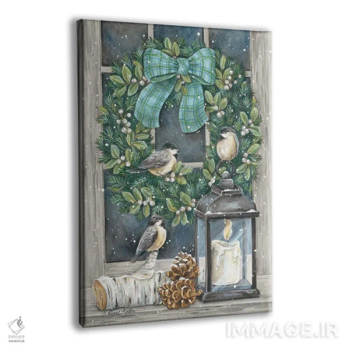 تابلو دکوراتیو حلقه گل زمستانی اثر دایان کاتر - نمای پرسپکتیو محصول