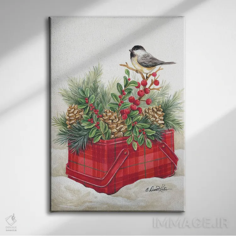 تابلو دکوراتیو قوطی فلزی قدیمی کلبه ی کریسمس اثر دایان کاتر - نمای روبهرو روی دیوار