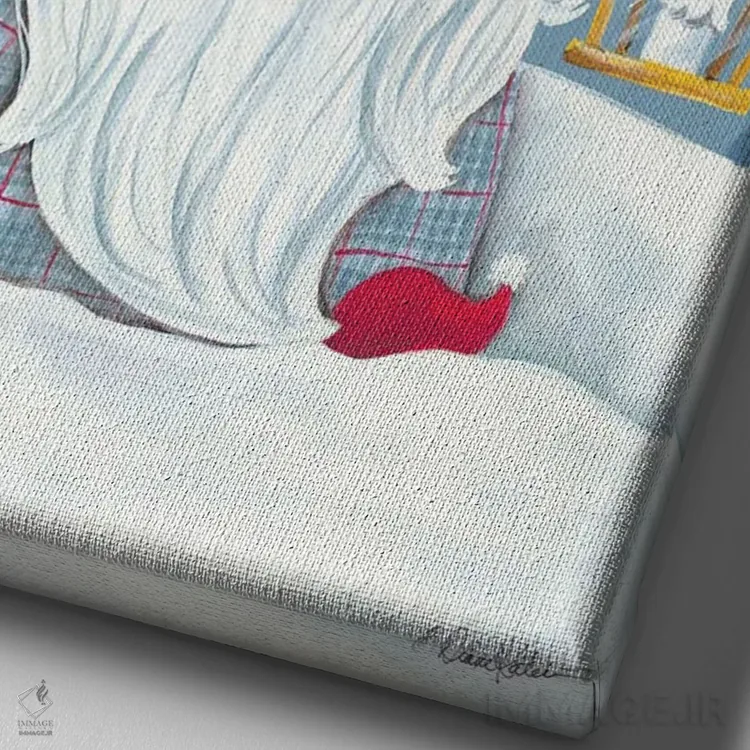 تابلو دکوراتیو کوتوله برفی با فانوس اثر دایان کاتر - نمای نزدیک بافت بوم