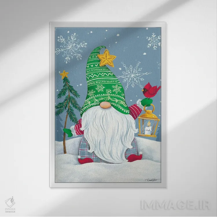 تابلو دکوراتیو کوتوله برفی با فانوس اثر دایان کاتر - نمای قابدار سفید