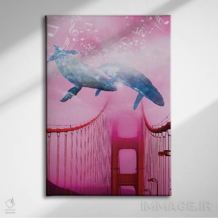 تابلو دکوراتیو موسیقی نهنگ در کنار پل اثر دیوید لوبلاو - نمای روبهرو روی دیوار