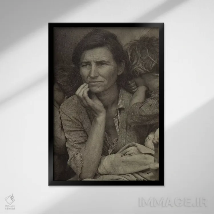 تابلو دکوراتیو مادر مهاجر، نیپومو، کالیفرنیا، آمریکا اثر دوروتیا لنگ - نمای قابدار مشکی