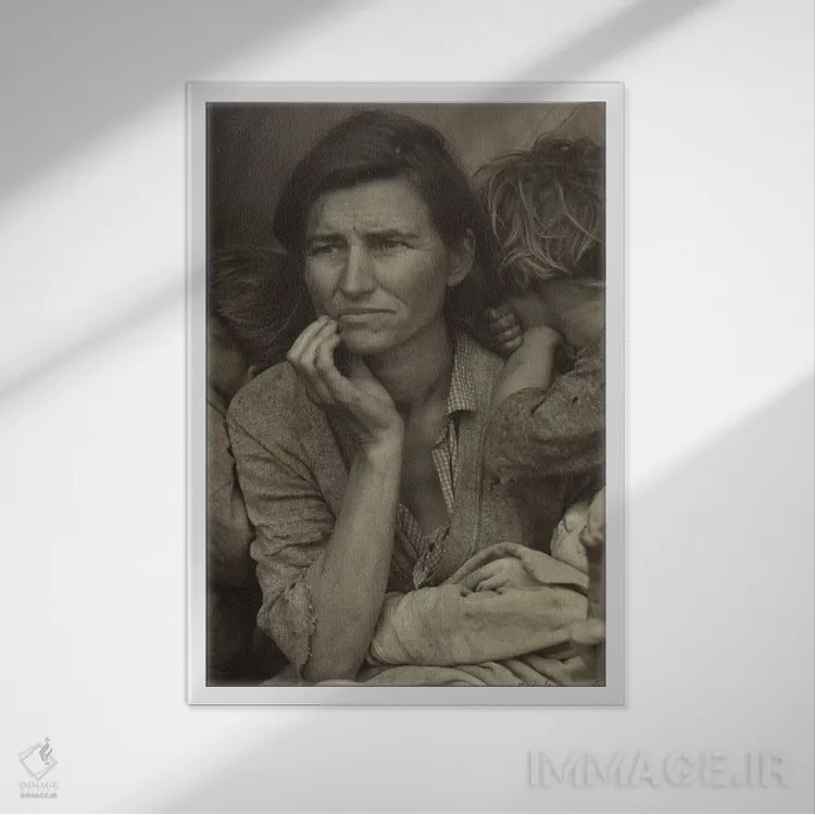 تابلو دکوراتیو مادر مهاجر، نیپومو، کالیفرنیا، آمریکا اثر دوروتیا لنگ - نمای قابدار سفید