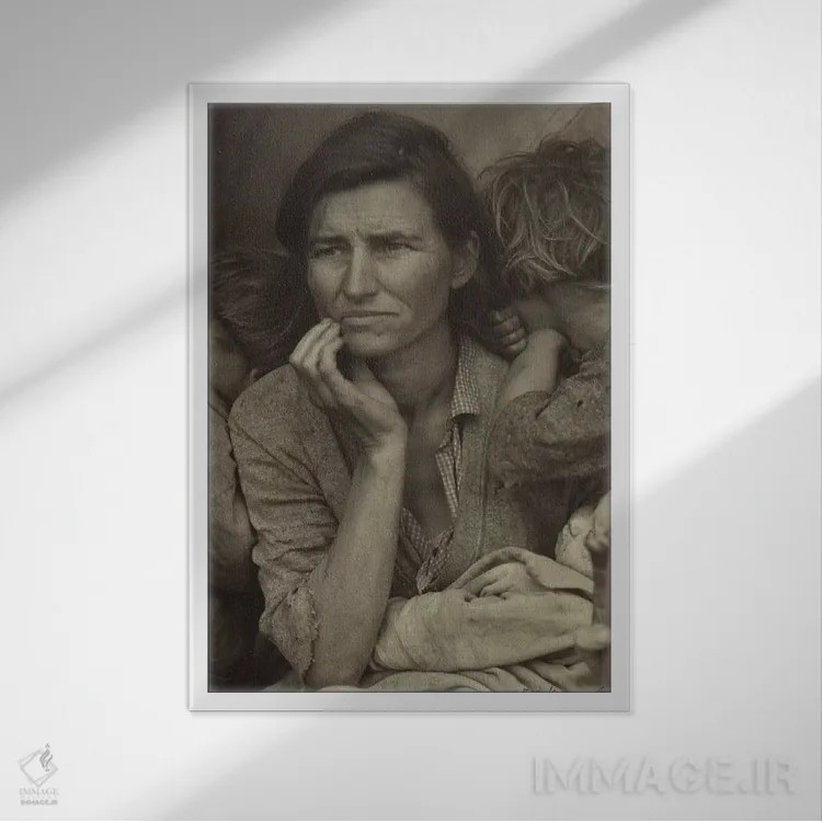 تابلو دکوراتیو مادر مهاجر، نیپومو، کالیفرنیا، آمریکا اثر دوروتیا لنگ - نمای قابدار سفید