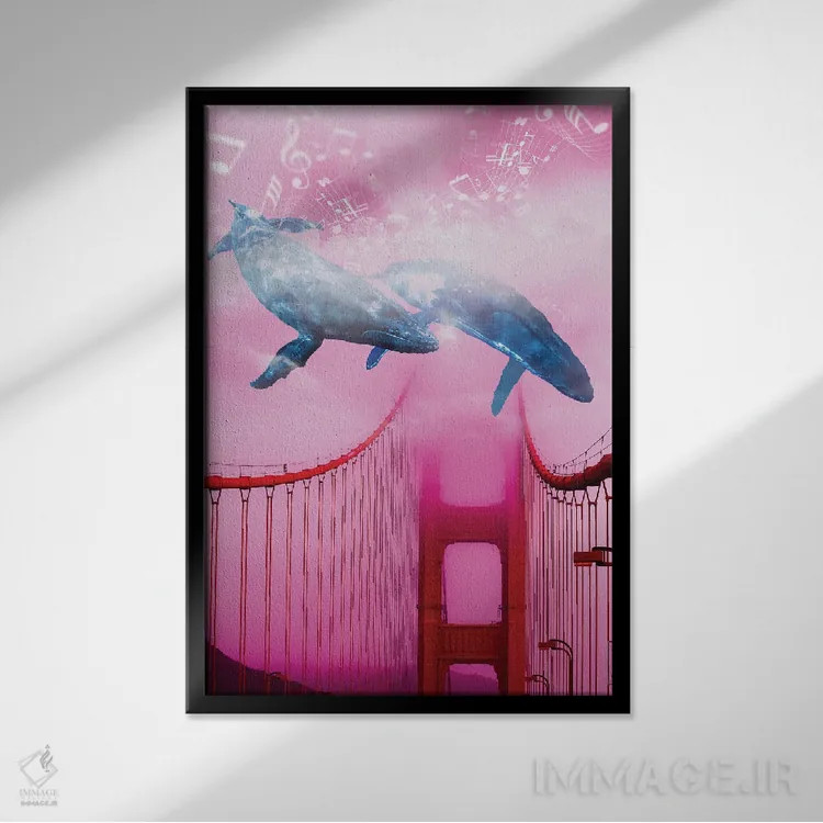تابلو دکوراتیو موسیقی نهنگ در کنار پل اثر دیوید لوبلاو - نمای قابدار مشکی