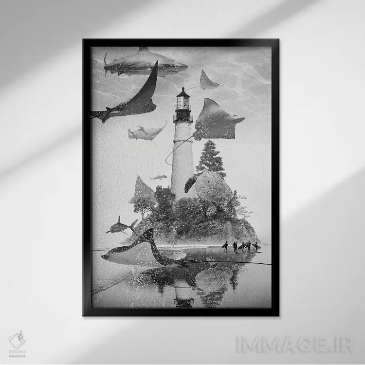تابلو دکوراتیو جزیره مانتاری اثر دیوید لوبلاو - نمای قابدار مشکی