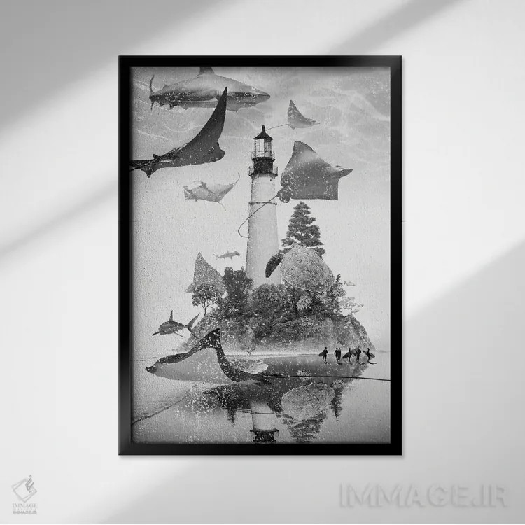 تابلو دکوراتیو جزیره مانتاری اثر دیوید لوبلاو - نمای قابدار مشکی