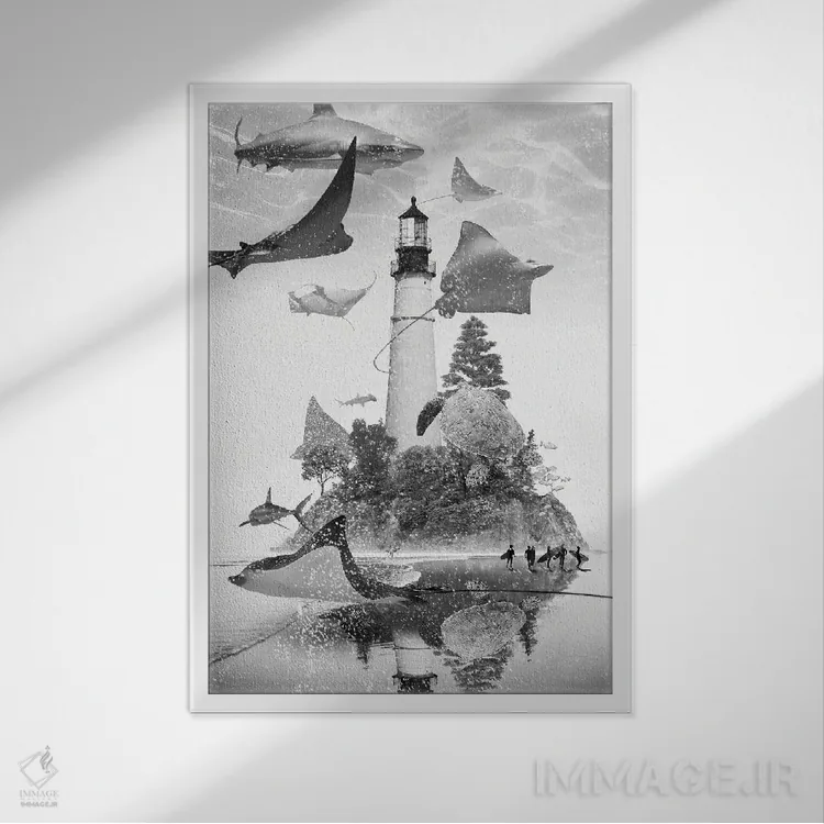 تابلو دکوراتیو جزیره مانتاری اثر دیوید لوبلاو - نمای قابدار سفید