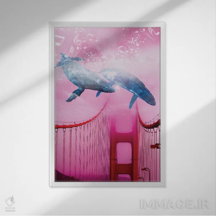 تابلو دکوراتیو موسیقی نهنگ در کنار پل اثر دیوید لوبلاو - نمای قابدار سفید