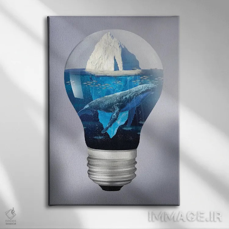 تابلو دکوراتیو نهنگ و کوه یخ در نور اثر دیوید لوبلاو - نمای روبهرو روی دیوار
