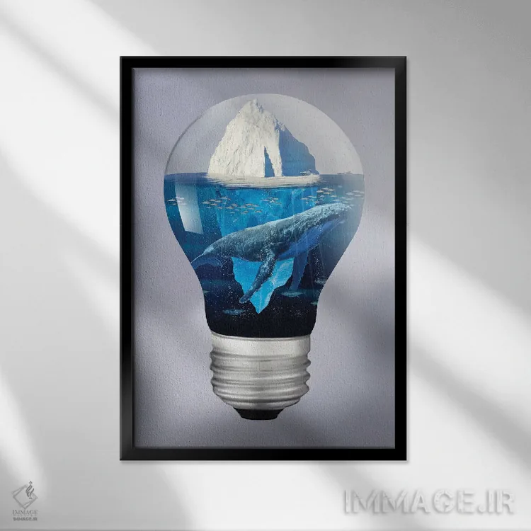 تابلو دکوراتیو نهنگ و کوه یخ در نور اثر دیوید لوبلاو - نمای قابدار مشکی