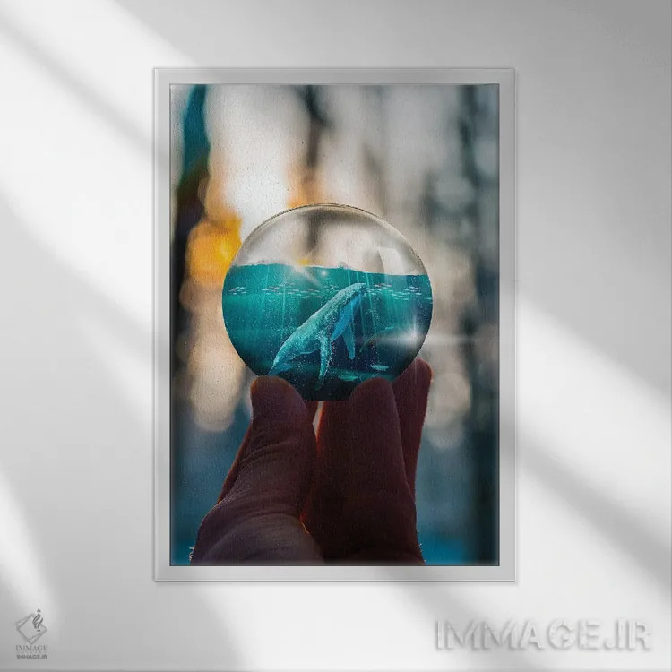 تابلو دکوراتیو تماشای نهنگ بلوری اثر دیوید لوبلاو - نمای قابدار سفید